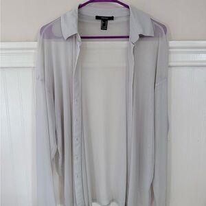 Sheer Light Gray Button-Up Blouse